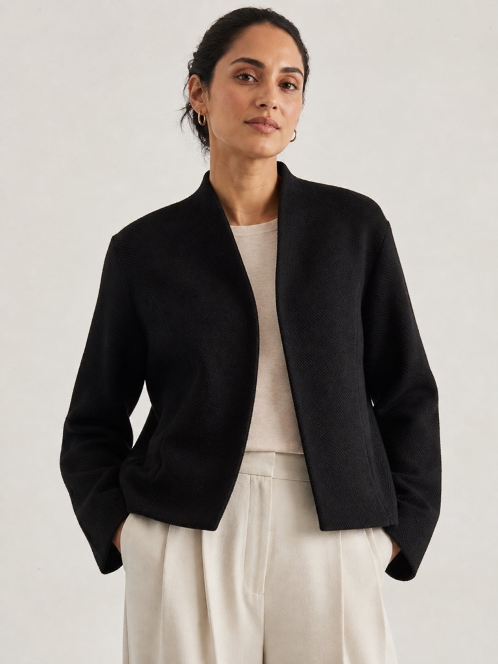 Eileen Fisher Womens Black  Textured Wool Blend Jacket Blazer SIZE Medium
